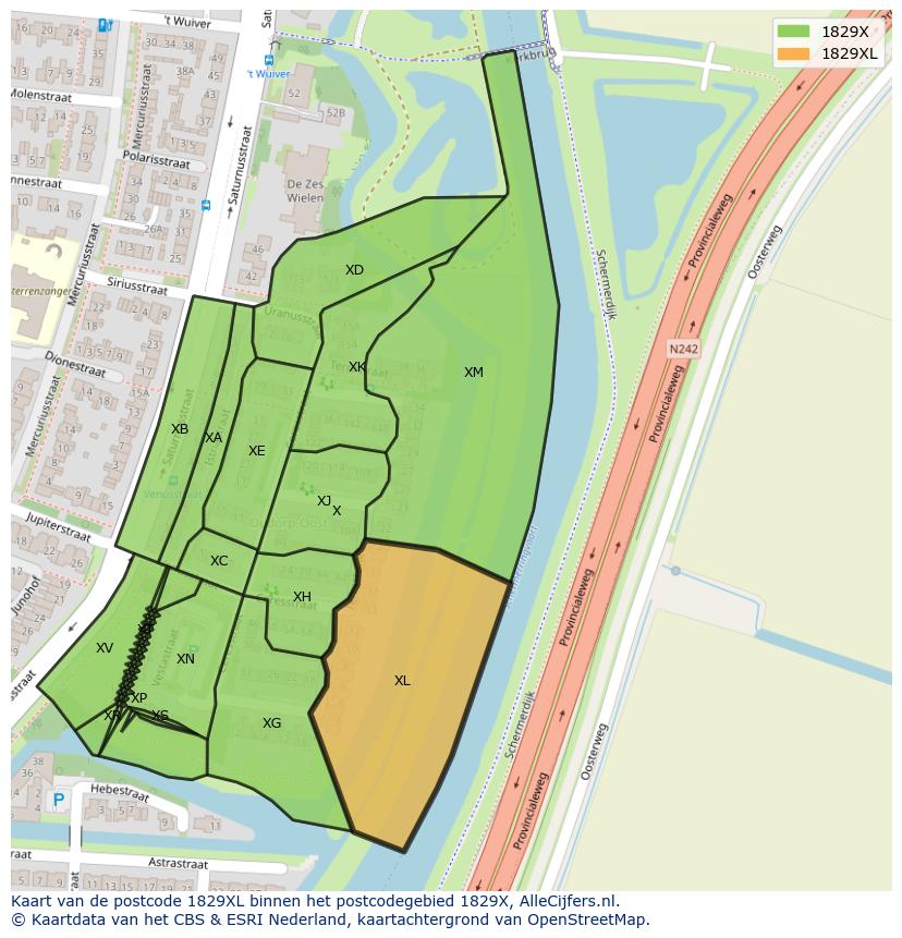 Afbeelding van het postcodegebied 1829 XL op de kaart.