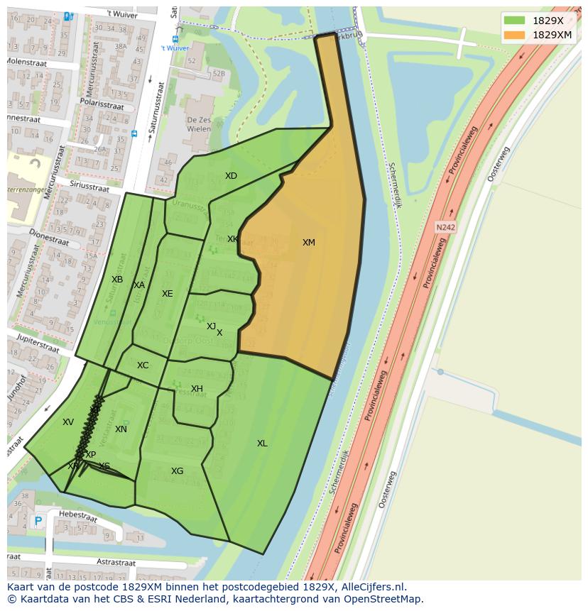 Afbeelding van het postcodegebied 1829 XM op de kaart.
