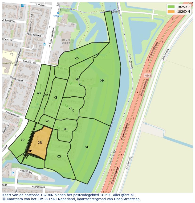 Afbeelding van het postcodegebied 1829 XN op de kaart.