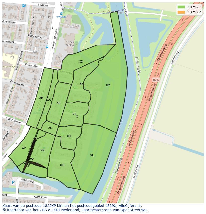 Afbeelding van het postcodegebied 1829 XP op de kaart.