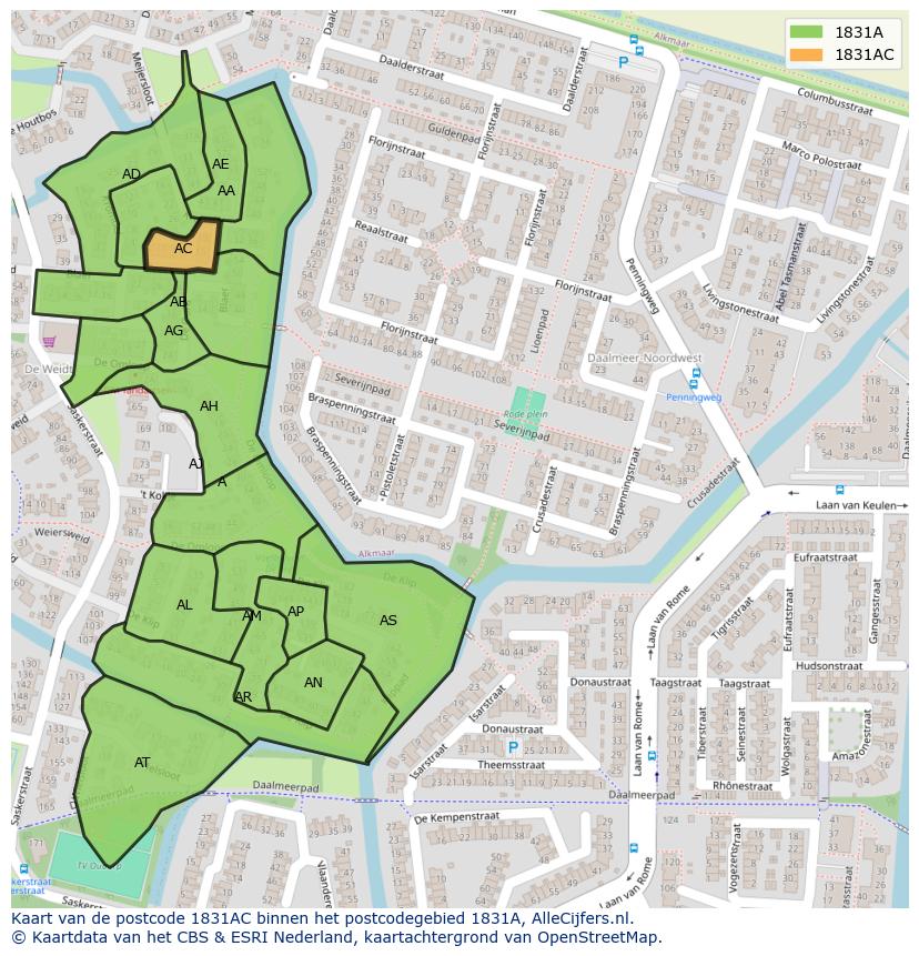Afbeelding van het postcodegebied 1831 AC op de kaart.
