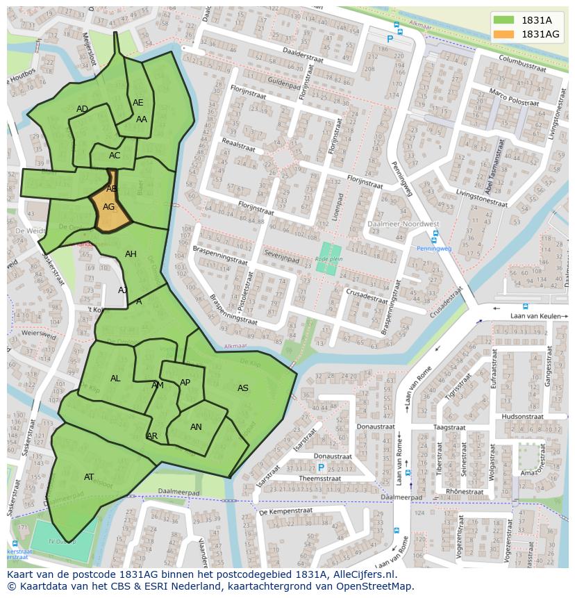 Afbeelding van het postcodegebied 1831 AG op de kaart.