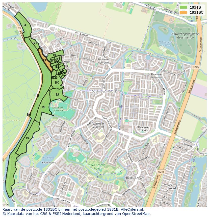 Afbeelding van het postcodegebied 1831 BC op de kaart.