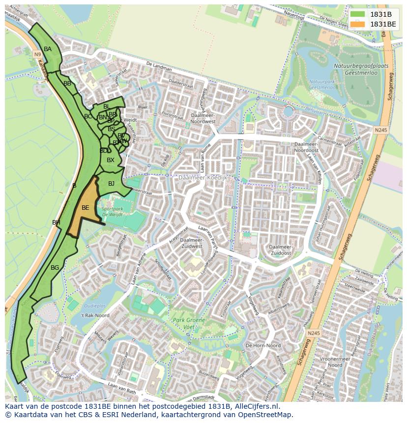 Afbeelding van het postcodegebied 1831 BE op de kaart.