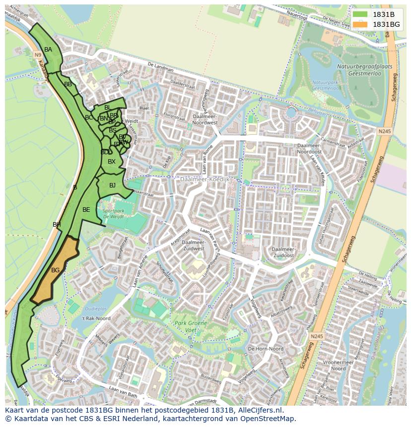 Afbeelding van het postcodegebied 1831 BG op de kaart.