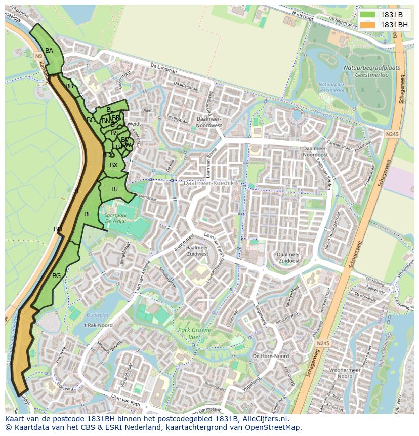 Afbeelding van het postcodegebied 1831 BH op de kaart.