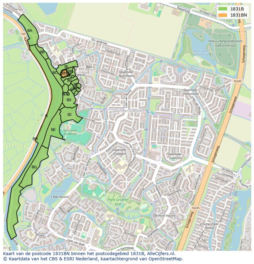 Afbeelding van het postcodegebied 1831 BN op de kaart.