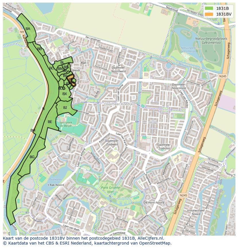 Afbeelding van het postcodegebied 1831 BV op de kaart.