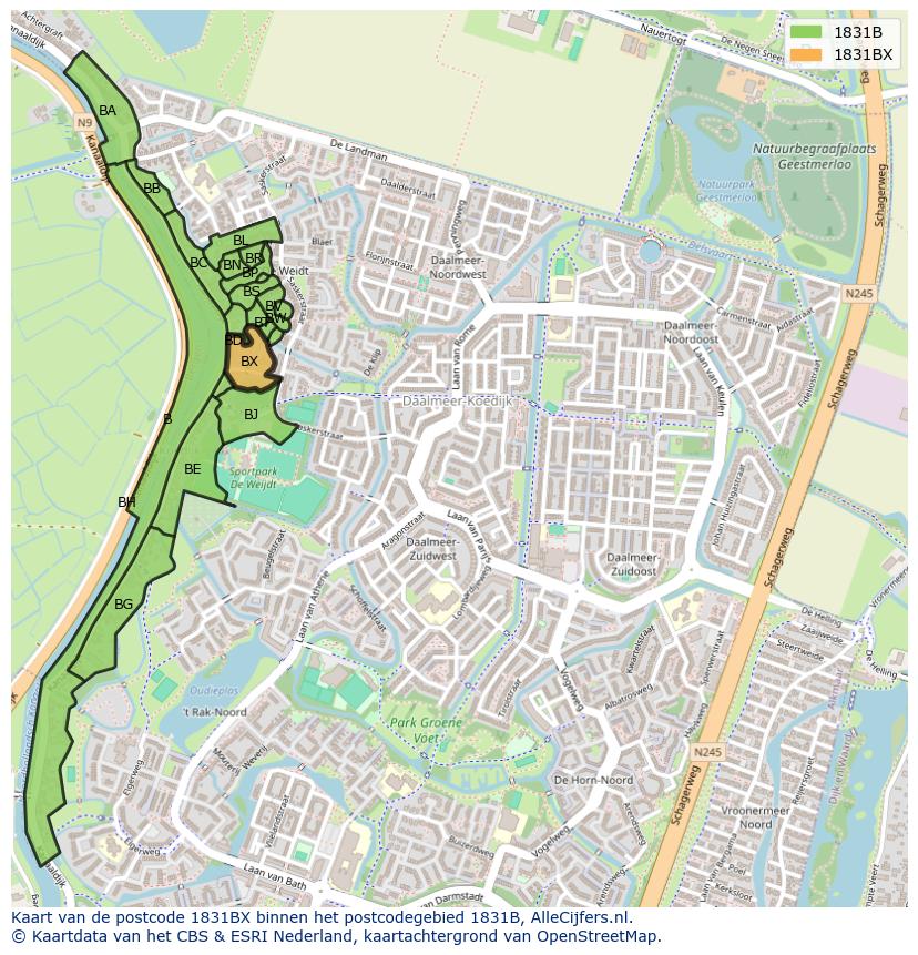 Afbeelding van het postcodegebied 1831 BX op de kaart.