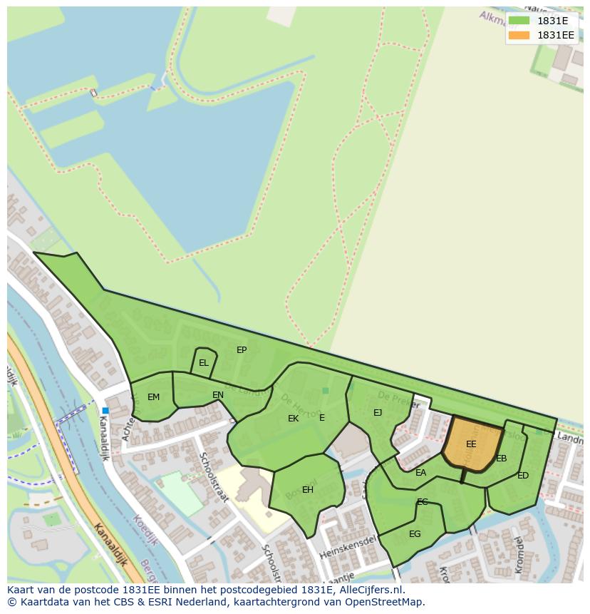 Afbeelding van het postcodegebied 1831 EE op de kaart.