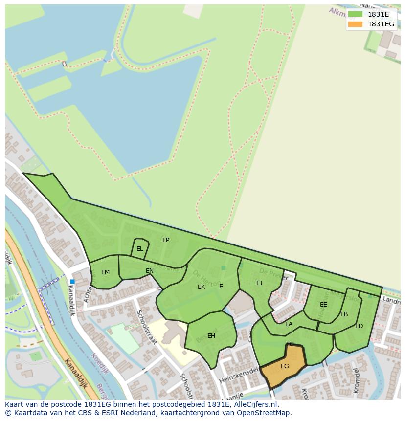 Afbeelding van het postcodegebied 1831 EG op de kaart.