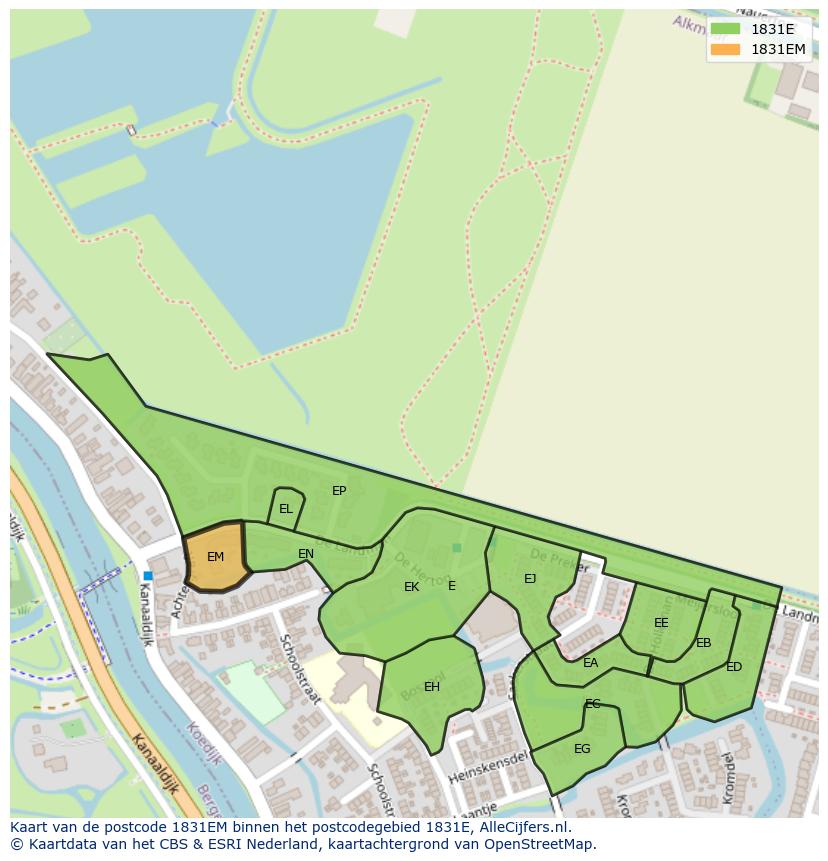 Afbeelding van het postcodegebied 1831 EM op de kaart.