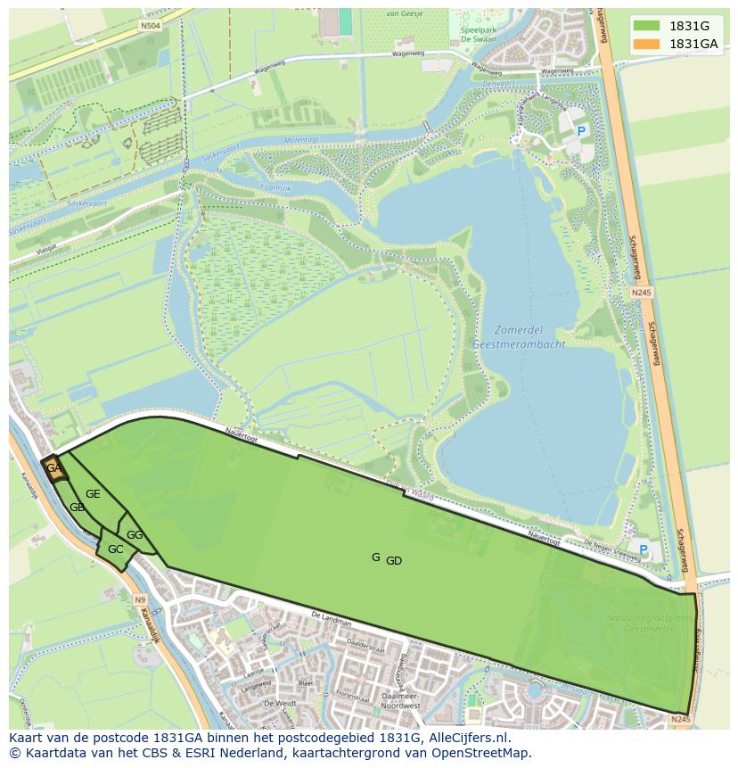Afbeelding van het postcodegebied 1831 GA op de kaart.