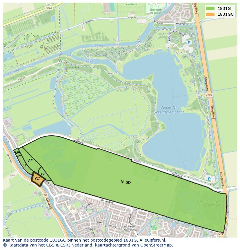 Afbeelding van het postcodegebied 1831 GC op de kaart.
