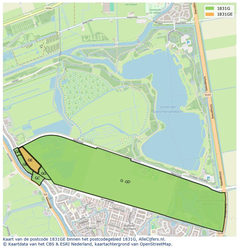Afbeelding van het postcodegebied 1831 GE op de kaart.
