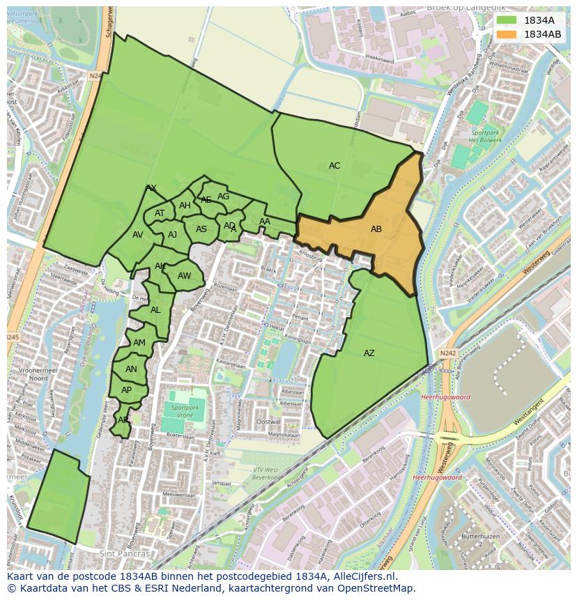 Afbeelding van het postcodegebied 1834 AB op de kaart.