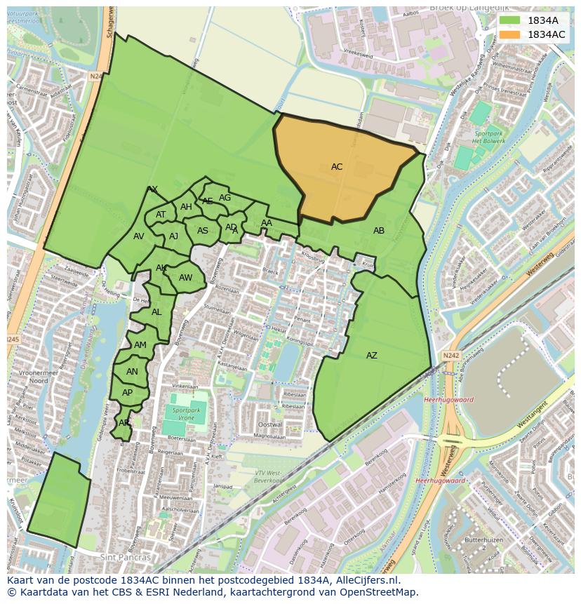 Afbeelding van het postcodegebied 1834 AC op de kaart.