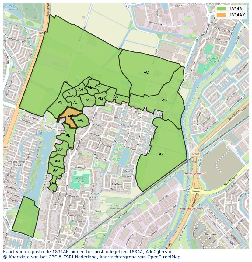 Afbeelding van het postcodegebied 1834 AK op de kaart.