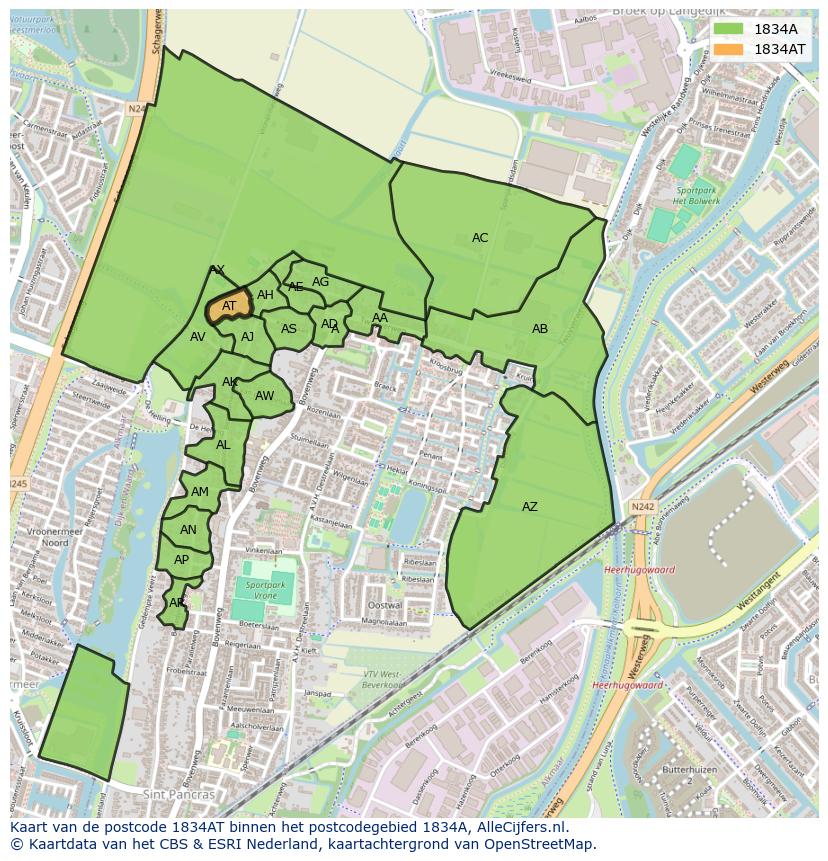 Afbeelding van het postcodegebied 1834 AT op de kaart.