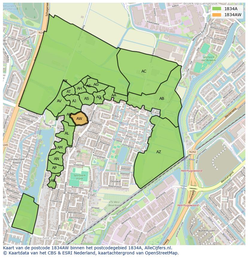 Afbeelding van het postcodegebied 1834 AW op de kaart.
