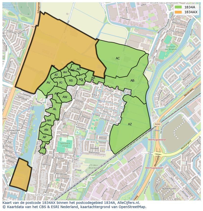 Afbeelding van het postcodegebied 1834 AX op de kaart.