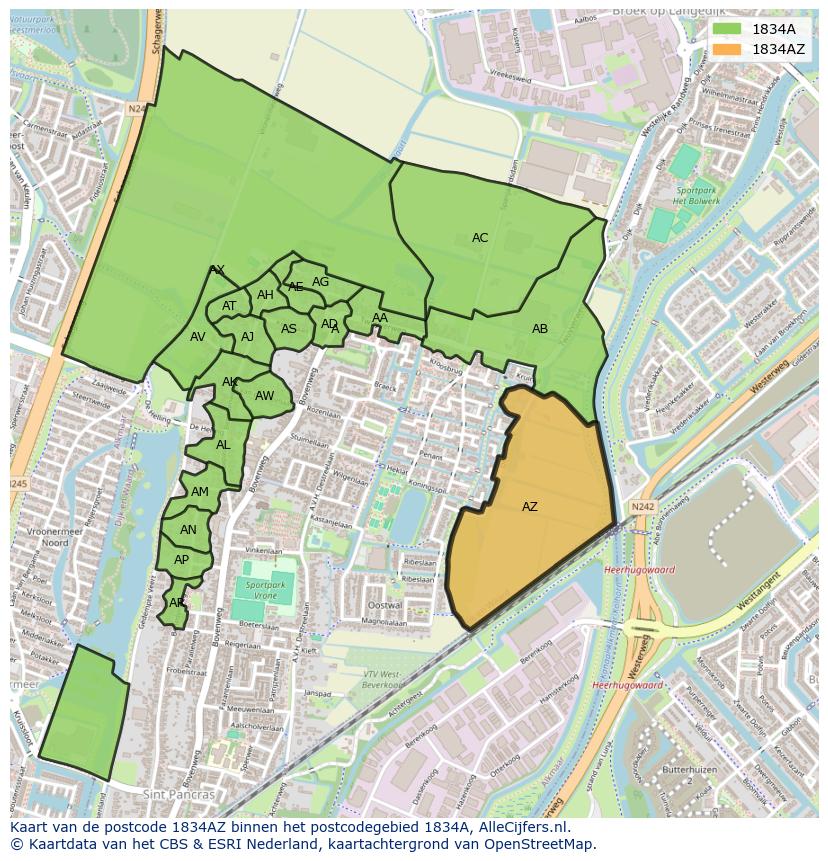 Afbeelding van het postcodegebied 1834 AZ op de kaart.