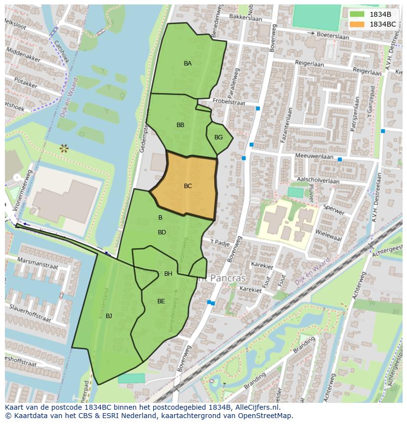 Afbeelding van het postcodegebied 1834 BC op de kaart.