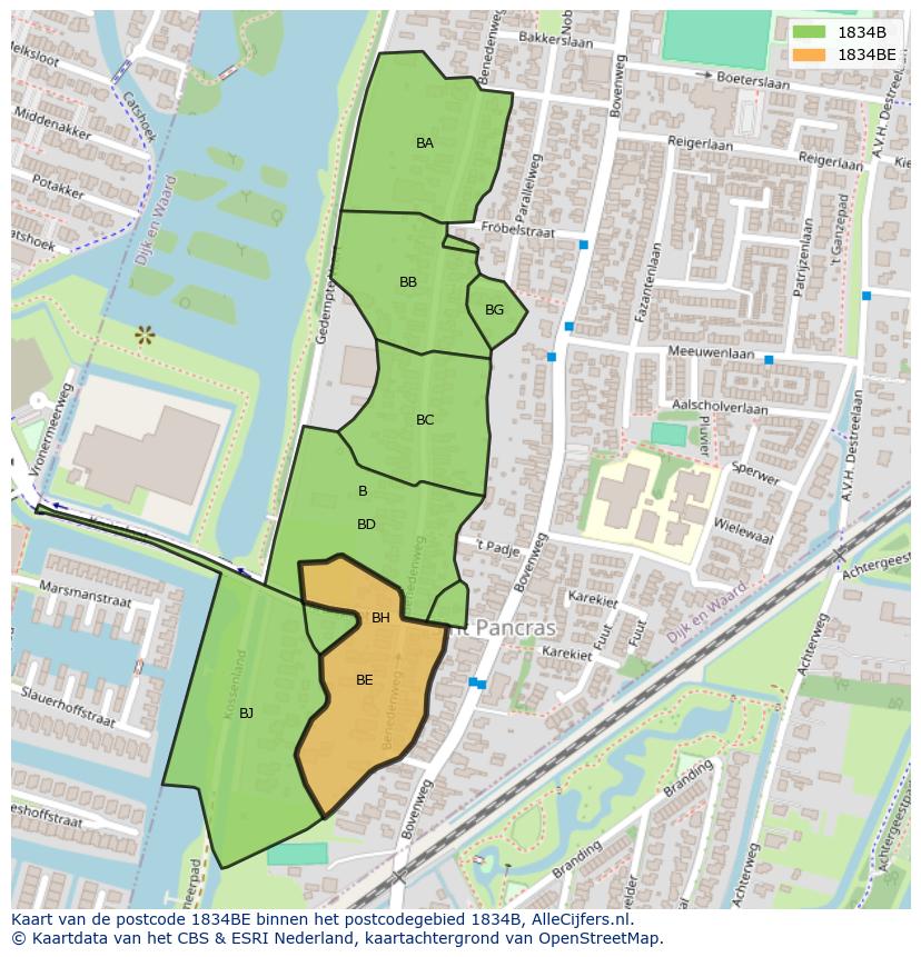 Afbeelding van het postcodegebied 1834 BE op de kaart.