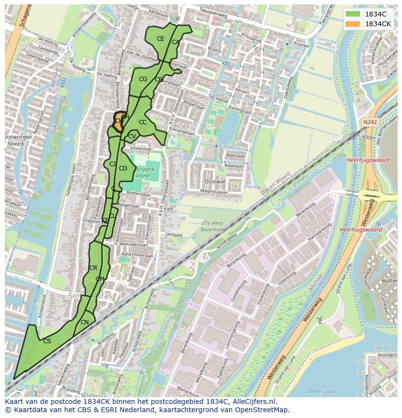 Afbeelding van het postcodegebied 1834 CK op de kaart.