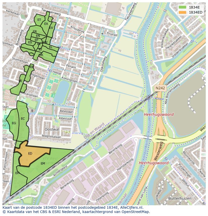 Afbeelding van het postcodegebied 1834 ED op de kaart.