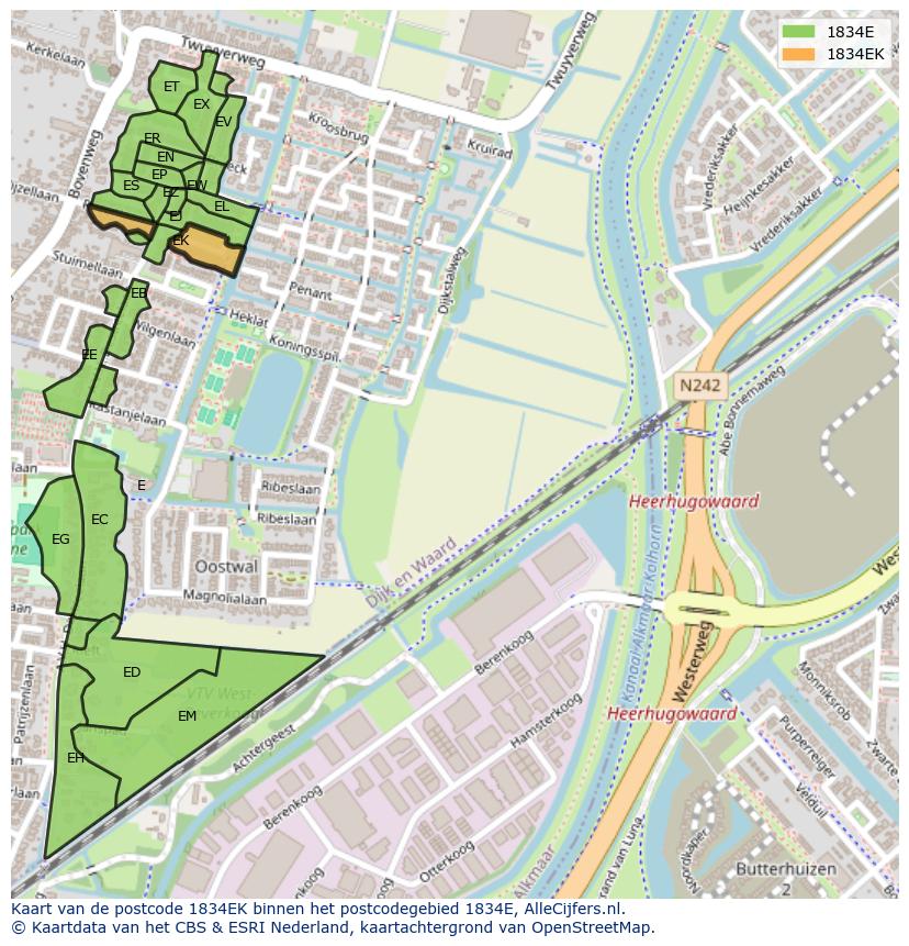 Afbeelding van het postcodegebied 1834 EK op de kaart.
