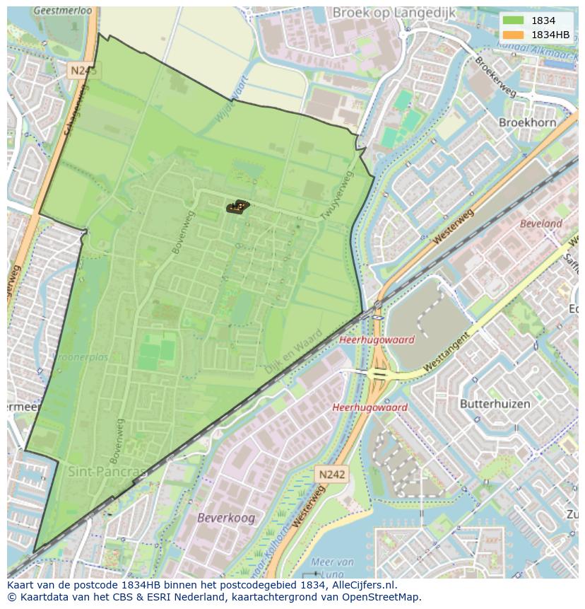 Afbeelding van het postcodegebied 1834 HB op de kaart.