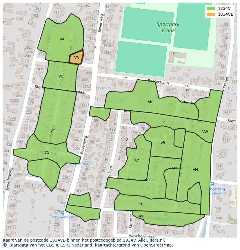 Afbeelding van het postcodegebied 1834 VB op de kaart.