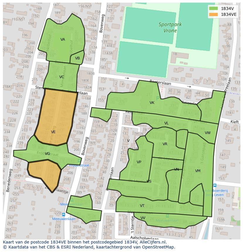 Afbeelding van het postcodegebied 1834 VE op de kaart.