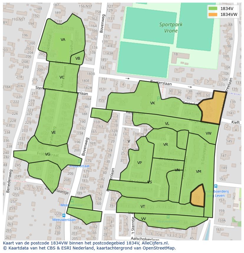 Afbeelding van het postcodegebied 1834 VW op de kaart.