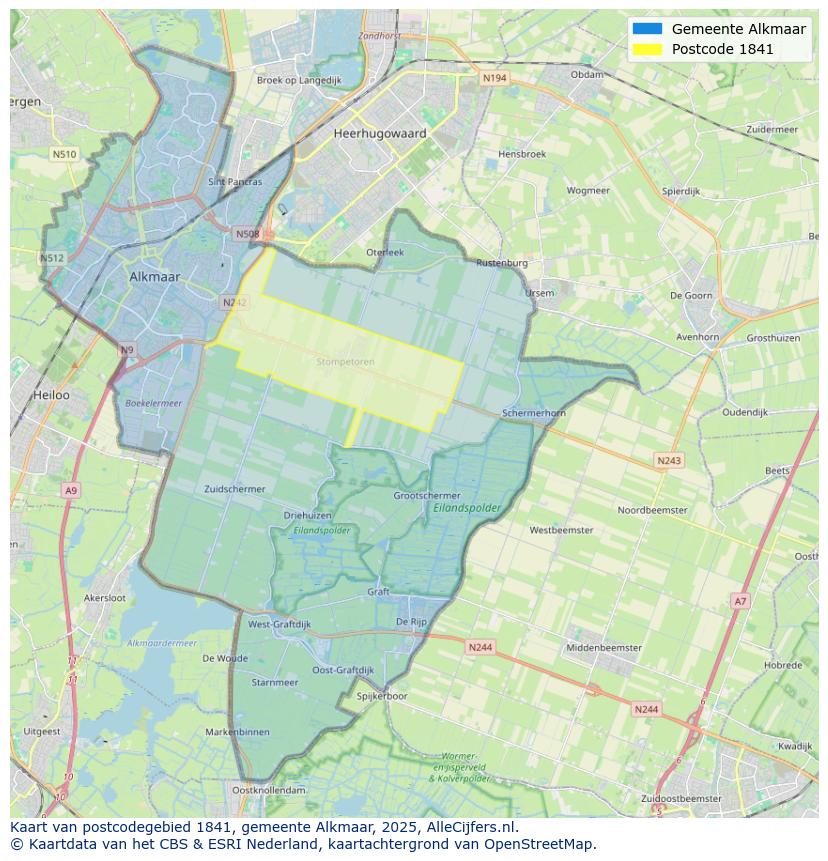 Afbeelding van het postcodegebied 1841 op de kaart.