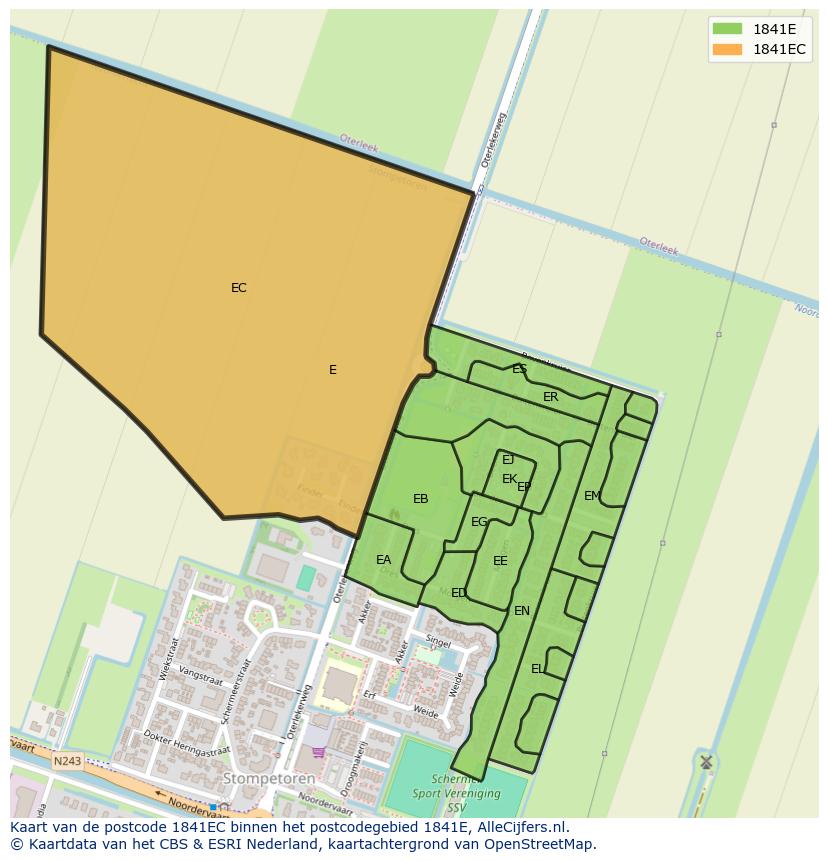 Afbeelding van het postcodegebied 1841 EC op de kaart.