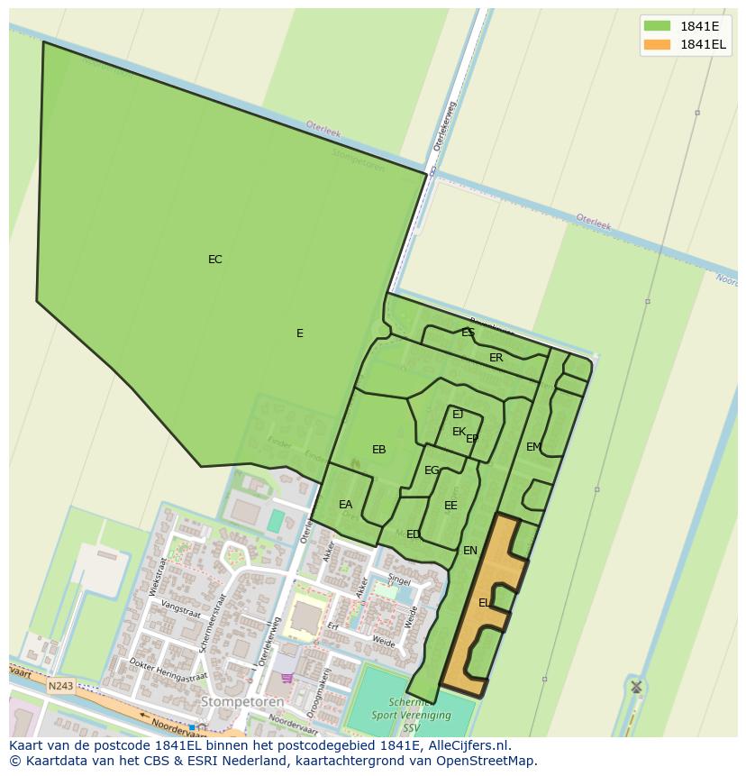 Afbeelding van het postcodegebied 1841 EL op de kaart.