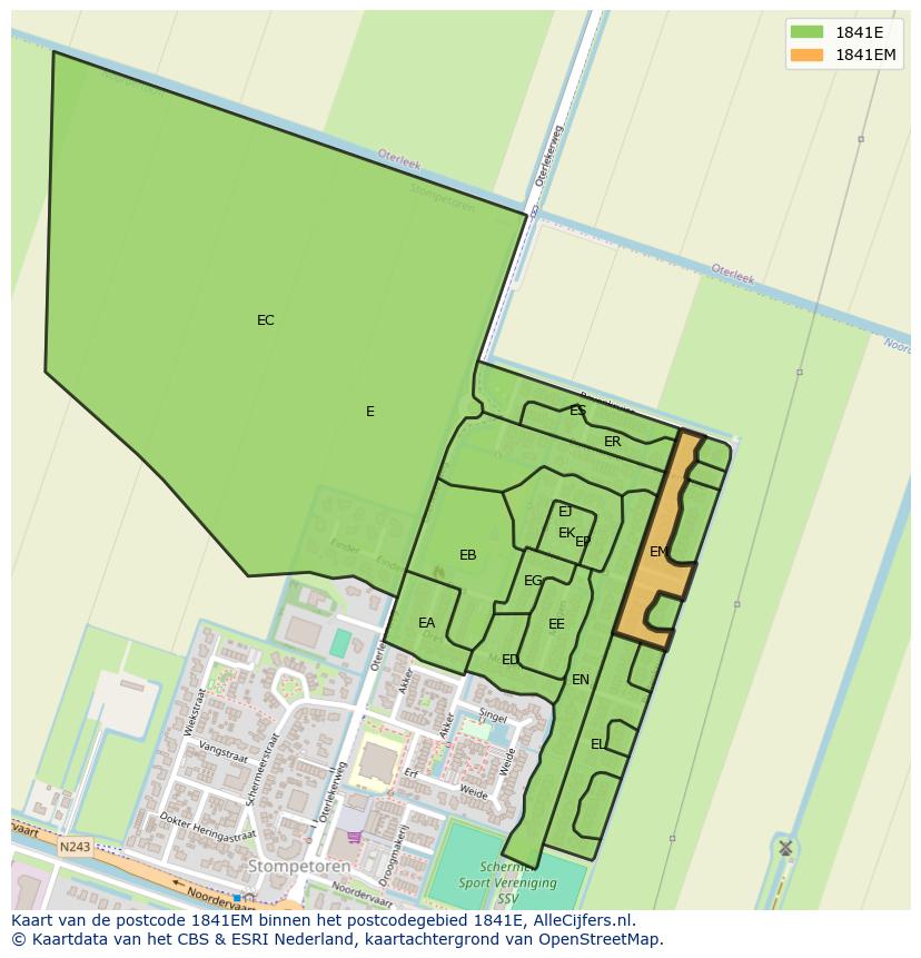 Afbeelding van het postcodegebied 1841 EM op de kaart.