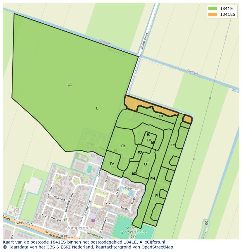 Afbeelding van het postcodegebied 1841 ES op de kaart.