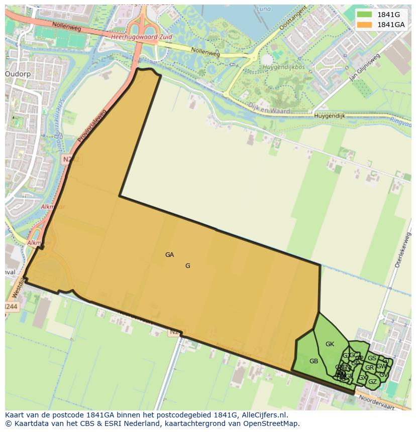 Afbeelding van het postcodegebied 1841 GA op de kaart.