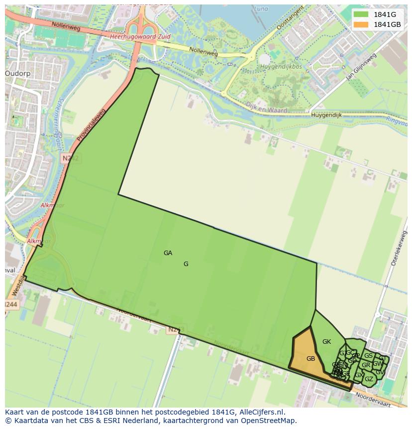 Afbeelding van het postcodegebied 1841 GB op de kaart.