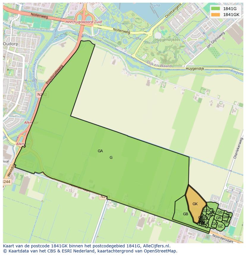 Afbeelding van het postcodegebied 1841 GK op de kaart.