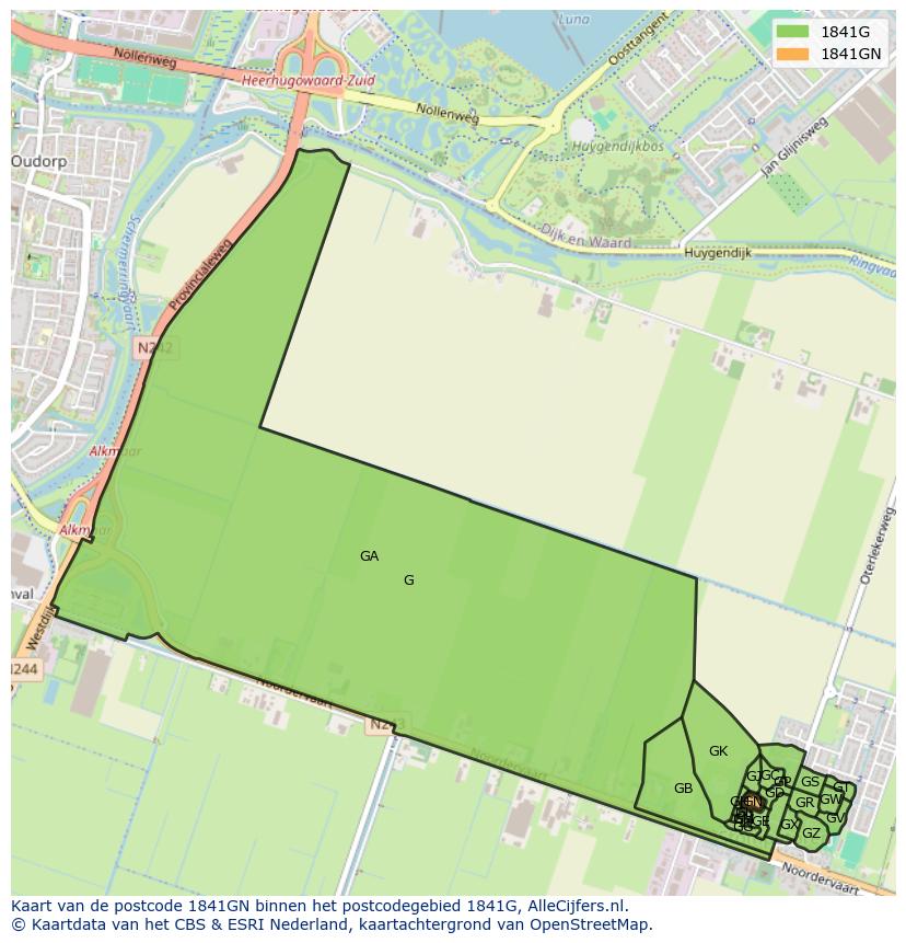 Afbeelding van het postcodegebied 1841 GN op de kaart.