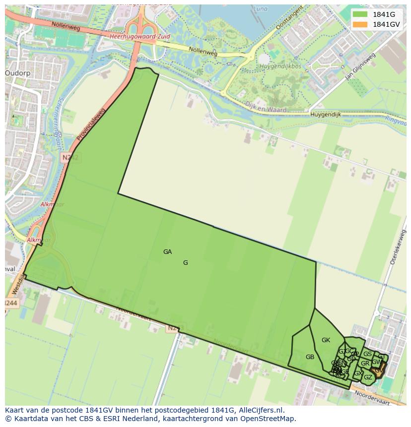 Afbeelding van het postcodegebied 1841 GV op de kaart.