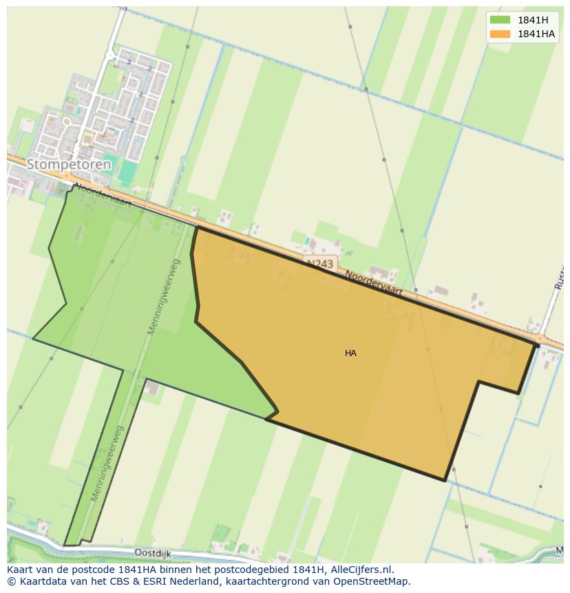 Afbeelding van het postcodegebied 1841 HA op de kaart.