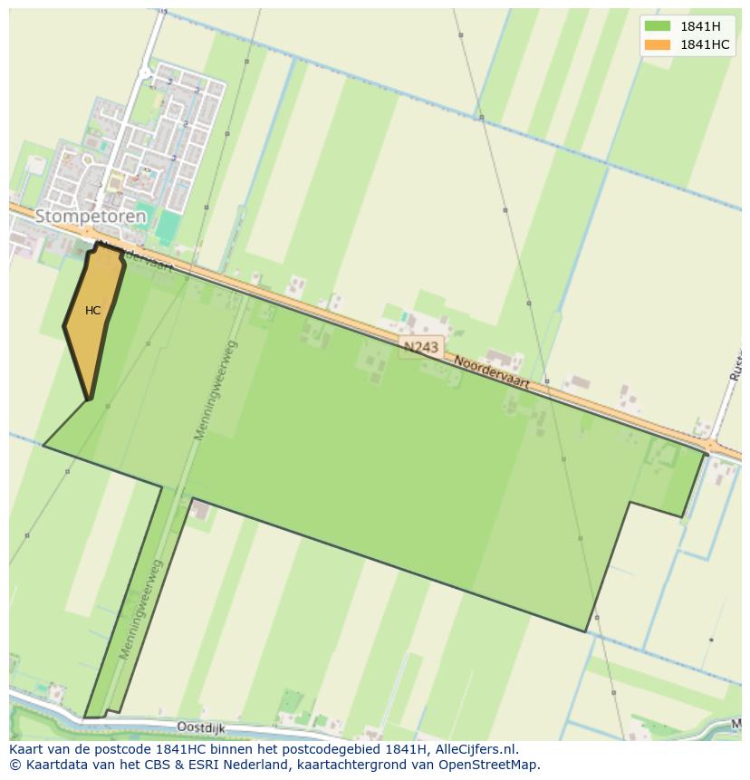 Afbeelding van het postcodegebied 1841 HC op de kaart.