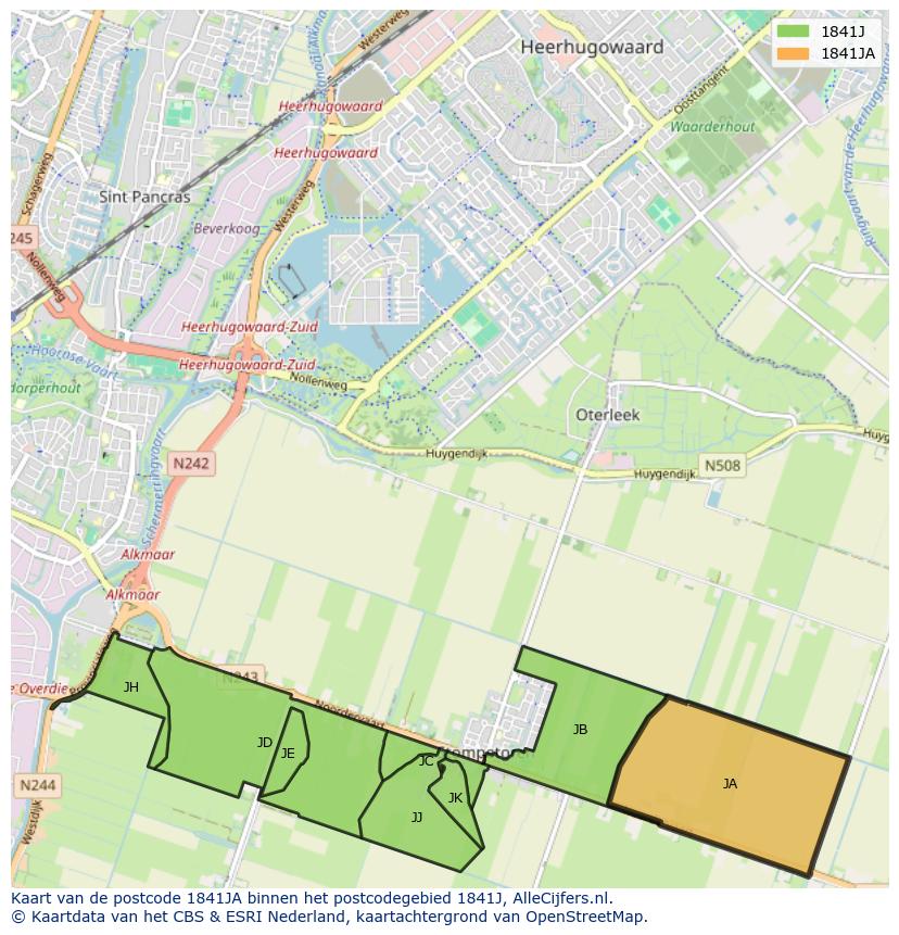 Afbeelding van het postcodegebied 1841 JA op de kaart.