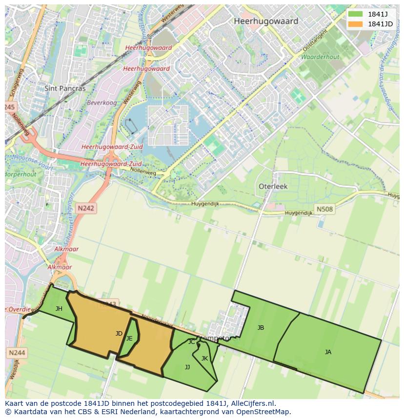 Afbeelding van het postcodegebied 1841 JD op de kaart.