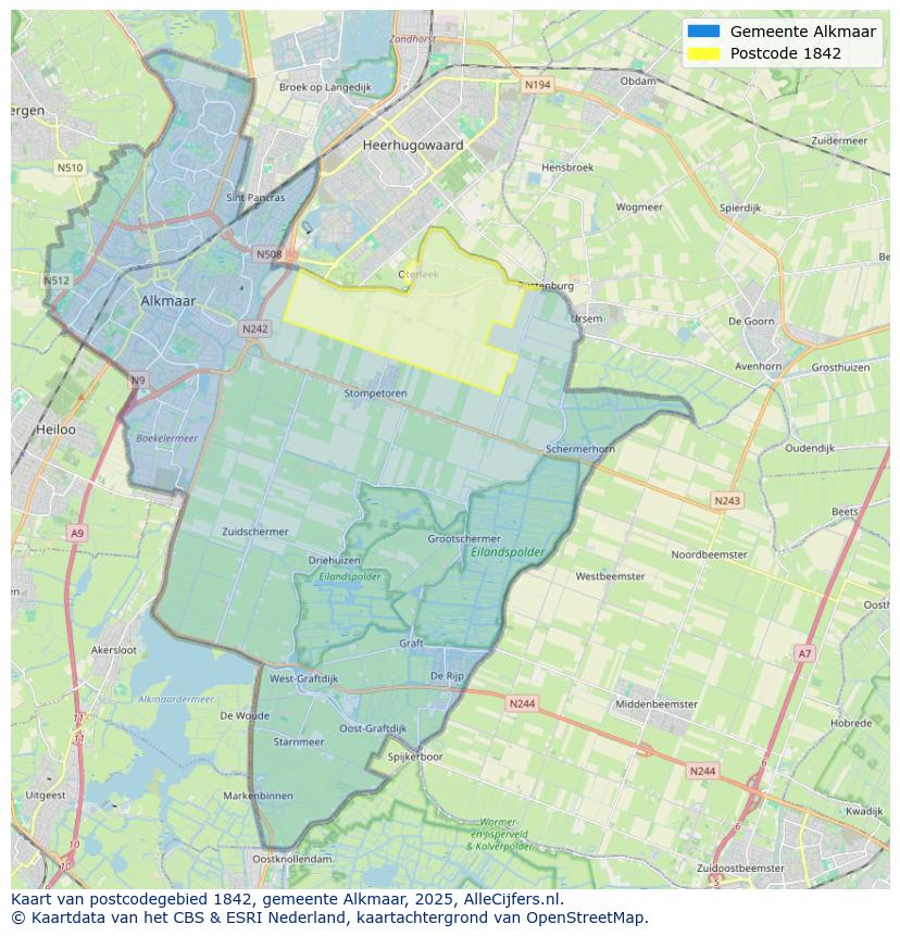 Afbeelding van het postcodegebied 1842 op de kaart.